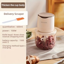 MOCCA HOUSE Wireless Meat Grinder with USB Charging, 20.29oz Large Capacity, Household Electric Multi-Function Food Processor, Mincer, Blender, Juicer, Ice Crusher