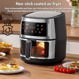 1.59gal Family Air Fryer Oven with Large Basket, Digital Timer & Keep Warm Function, Powerful 1350W, Stainless Steel Exterior & ABS Construction, for Home, Parties, Restaurants - Compatible with US Outlets (110-240V), Restaurant Equipment, Sleek Design, Durable Construction, Multifunctional Cooker, Professional Kitchens