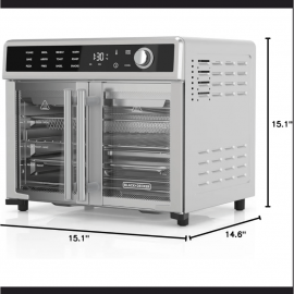 BLACK+DECKER Air Fryer Toaster Oven Combo, 12 in 1 Countertop Convection Oven Cooks Food Fast, Fits a Whole Pizza, French Doors