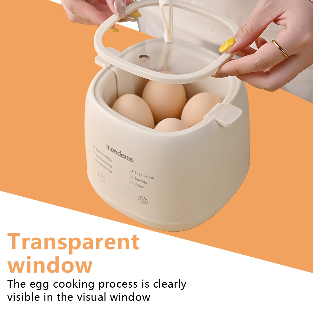 US standard egg cooker with automatic shut-off. Six modes are available, including soft-boiled eggs, steamed egg custard, yogurt-making, and a warming function. It has a non-slip base and is designed to be compact and convenient for home, office, Mini Egg Cooker, Electronic Egg Cooker, Small Egg Cooker, Quick Breakfast Maker, Office Kitchen Gadget, Compact Design, Modern Egg Steamer, Easy to Clean, Durable Construction, Multifunctional Cooker, Yogurt Maker, Small Households,