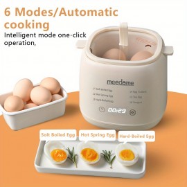US standard egg cooker with automatic shut-off. Six modes are available, including soft-boiled eggs, steamed egg custard, yogurt-making, and a warming function. It has a non-slip base and is designed to be compact and convenient for home, office, Mini Egg Cooker, Electronic Egg Cooker, Small Egg Cooker, Quick Breakfast Maker, Office Kitchen Gadget, Compact Design, Modern Egg Steamer, Easy to Clean, Durable Construction, Multifunctional Cooker, Yogurt Maker, Small Households,
