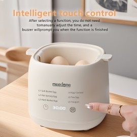 US standard egg cooker with automatic shut-off. Six modes are available, including soft-boiled eggs, steamed egg custard, yogurt-making, and a warming function. It has a non-slip base and is designed to be compact and convenient for home, office, Mini Egg Cooker, Electronic Egg Cooker, Small Egg Cooker, Quick Breakfast Maker, Office Kitchen Gadget, Compact Design, Modern Egg Steamer, Easy to Clean, Durable Construction, Multifunctional Cooker, Yogurt Maker, Small Households,