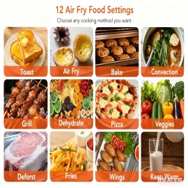 12-in-1 Portable Air Fryer Toaster Oven with Grill, Broil & Convection Bake - Large Capacity 6.34gal Stainless Steel Oven, 1400W Power, LED Touchscreen & Knob Control, Compact Design Suitable for, Dorm, RV - Quick & Easy Multi-Function Appliance