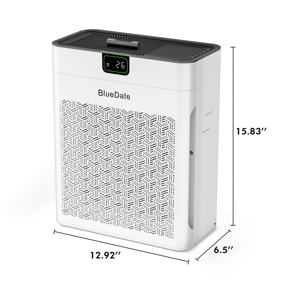 BlueDate Air Purifiers for Home Large Room Up to 1100 Sq Ft with PM 2.5 Display Air Quality Sensor for Pet Hair, 25dB Sleep Mode, Auto Mode, Timer, Aromatherapy, HEPA Air Purifier for Bedroom