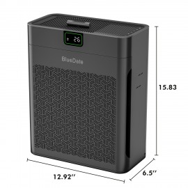 BlueDate Air Purifiers for Home Large Room Up to 1100 Sq Ft with PM 2.5 Display Air Quality Sensor for Pet Hair, 25dB Sleep Mode, Auto Mode, Timer, Aromatherapy, HEPA Air Purifier for Bedroom