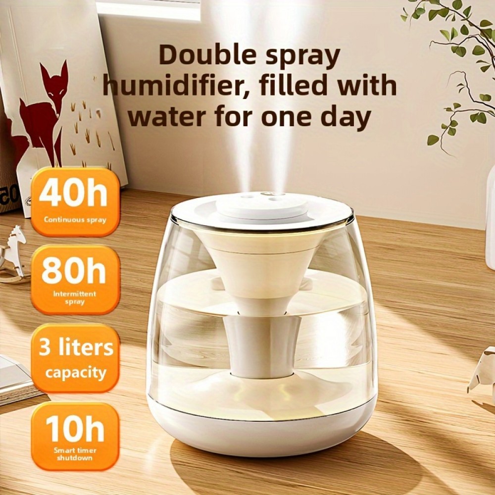 101.44oz Large Capacity Humidifier with Dual Nozzle Mist, Silent Operation, Digital Humidity Display, 7-Color Night Light, Overflow Protection, USB-Powered, for Home, Office, Humidifier For Home, Office Humidification, Modern Humidifier