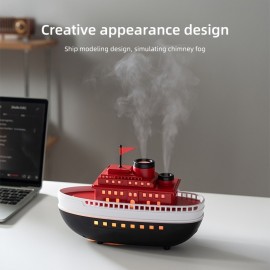 USB-Powered Ship-Shaped Humidifier & Aromatherapy Diffuser with Ambient Lighting, Non-Wet Safe Tabletop, Dual Nozzle Large Mist for Home, Office, Bedroom - Ideal Holiday Gift for Maritime Decor Lovers, Bedroom Moisture Solution