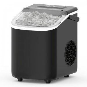 Ice Maker with A Handle On The Countertop. It Can Make 9 Bullet-shaped Ice Cubes In 6 Minutes, with A 24-hour Ice-making Capacity Of 26 Pounds. It Is Equipped with An Automatic Cleaning Function And Comes with An Ice Basket And An Ice Scoop.