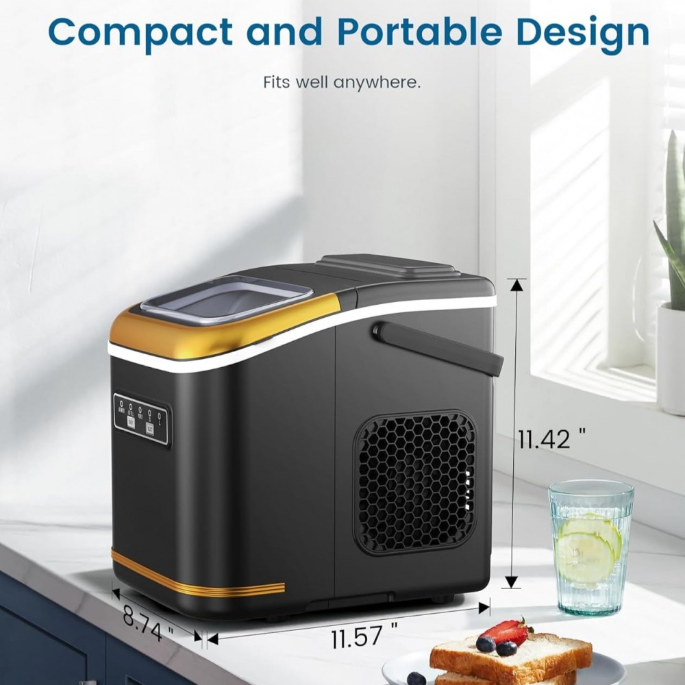 Portable Compact Ice Maker Machine with Self-Cleaning System, 24 lbs/Day & 24-Hour Operation, Digital Display & Timer, 2 Sizes (S/L) with Scoop & Basket - Countertop Ice Maker for Home, RV, Office, Bar, Coffee Station - Compatible with Milk, Drinks, Coffee - 120V, US Plug, 120W, 1.06gal Mini Fridge Design, Ideal for Small Spaces, Energy-Efficient, No Batteries Required, Perfect for Pairing with Milk/Drinks/Coffee, Compact & Portable for Indoor/Outdoor Use, Great for RVs and Bars, Ice