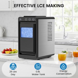 Ice Maker Countertop, Portable Ice Machine with Self-Cleaning, 26 lbs/ 24Hrs, 8 Cubes in 6 Mins, Quiet Compact Ice Maker for Home, Kitchen, RV, Camping, Ice Maker with Handle
