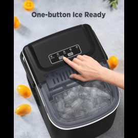 Table Top Ice Maker with Handle, Makes 20 Pounds of Ice in 24 Hours, 9 Ice Cubes in 7 Minutes, Self-Cleaning Portable Ice Maker with Basket and Scoop for Home/Kitchen/Camping/RV. (Black)