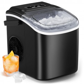 Table Top Ice Maker with Handle, Makes 20 Pounds of Ice in 24 Hours, 9 Ice Cubes in 7 Minutes, Self-Cleaning Portable Ice Maker with Basket and Scoop for Home/Kitchen/Camping/RV. (Black)