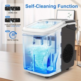 Countertop Ice Maker Machine - 9 Cubes in 7 Mins, 20lbs/24Hrs, 2 Sizes Bullet Ice, Self-Cleaning with Scoop & Basket, 115V US Plug for Home, Kitchen, Parties, Ice Maker Machine for Countertop