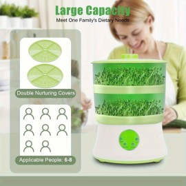 2-Tier 20W Automatic Bean Sprouter Machine - Large Capacity Seed Sprouting Kit for Cat Grass, Wheat, Mung Beans & More - Durable Plastic, 110V, US Plug, Perfect for Home & Commercial Use, Sprouting Equipment | Modern Kitchen Appliance | Durable Plastic Construction, Bean Sprouter Machine