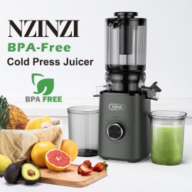 Cold Press Juicer, Slow Juicer Machine Easy To Clean, Self-Feeding Masticating Juicer With Large Feed Chute For Whole Fruits And Vegetables, High Juice Yield, Gray
