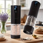 Foqucy-[2-pack] Black electric pepper grinder, power LED display, 4.06oz large capacity, 6-level coarse and fine adjustment, one-handed operation, durable and high-value pepper grinder, suitable for home, kitchen, party, restaurant, barbecue