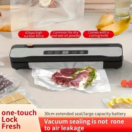 1pc Multifunctional Automatic Food Sealer, USB Rechargeable Portable Vacuum Packaging Machine with Snack Sealing and External Inflation Capability, Suitable for Long-Term Freshness, Ideal for Home Kitchen and Outdoor Picnics, 1500mAh Battery, Vacuum Sealer Machine Commercial, Vacuum Sealer For Food, Vacuum Sealer Bag, Vacuum Packaging Machine, Vacuum Sealer Machine, Sou Vide Machine, Food Vacuum Sealer With Bags, Vacuum Sealing Device, Bag Sealer, Kitchen Accessory