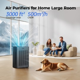 Air Purifier for Home Large Room Bedroom Up to 2500 Sq Ft with Washable Filters, H13 Hepa Double-Sided Air Filter Purifier PM 2.5 Sensor, Air Cleaner for Dust, Pets, Smoke, Pollon 22dB (White/DarkGrey)