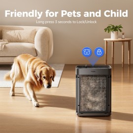 Air Purifier for Home Large Room Bedroom Up to 2500 Sq Ft with Washable Filters, H13 Hepa Double-Sided Air Filter Purifier PM 2.5 Sensor, Air Cleaner for Dust, Pets, Smoke, Pollon 22dB (White/DarkGrey)