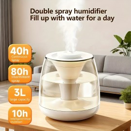 101.44oz Dual Mist Heater USB Portable Digital Display Humidifier, Long-Lasting Spray for Large Rooms, Living Room, Office, Student Dorms, 7-Color Night Light, Top Water Refill, Easy To Clean, Add Water-soluble Essential Oils