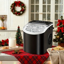 Hailang Countertop Ice Maker With Handle, Produces 26 Lbs Of Ice In 24 Hours, Makes 9 Cubes In 7 Minutes, Portable Ice Maker With Basket And Scoop, Ideal For Home/Kitchen/Camping, Black