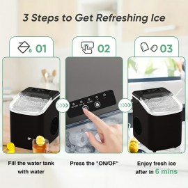 Countertop Ice Maker, Portable Ice Maker, Makes 6 Bullet-shaped Ice Cubes Within 9 Minutes, with Self-cleaning Function And Can Produce 24 Pounds Of Ice In 26.5 Hours. It Comes with A Handle, A Basket And A Spoon, And Is Suitable for Home, Kitchen