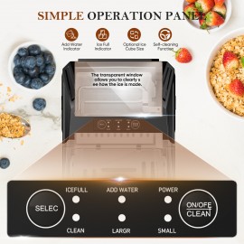 MCQ Ice Maker Countertop, 9 Cubes Ready in 6 Mins, 26lbs in 24Hrs, Self-Cleaning Ice Machine with Ice Scoop and Basket, 2 Sizes of Bullet Ice, Bright Black & White