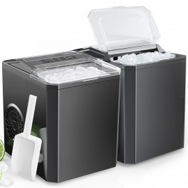 MCQ Ice Maker Countertop, 9 Cubes Ready in 6 Mins, 26lbs in 24Hrs, Self-Cleaning Ice Machine with Ice Scoop and Basket, 2 Sizes of Bullet Ice, Bright Black & White