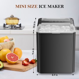 MCQ Ice Maker Countertop, 9 Cubes Ready in 6 Mins, 26lbs in 24Hrs, Self-Cleaning Ice Machine with Ice Scoop and Basket, 2 Sizes of Bullet Ice, Bright Black & White