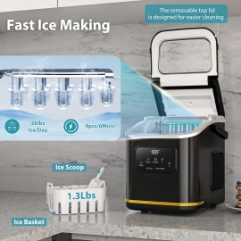 Ice Maker Machine Countertop Self Cleaning Portable Compact Small Bullet Ice Maker with Digital Screen, 9 Cubes In 6 Mins, 26lbs In 24Hrs, for Camping Dorm Home Outdoor., Ice Maker with Handle, Ice Maker Machine Countertop with Handle