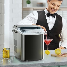 MCQ 1PCS Countertop Ice Maker | 9 Cubes in 6 Mins • 26lb Daily Capacity • Self-Cleaning • 2 Bullet Ice Sizes • Includes Scoop & Basket (Black/Green), 9 x 12 x 13 In