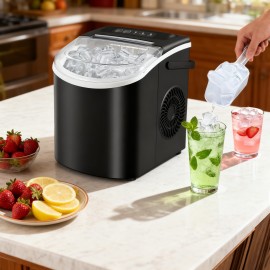 Countertop Ice Maker with Handle, Produces 26 Pounds Of Ice Within 24 Hours And 9 Ice Cubes In 7 Minutes. Portable Ice Maker Includes Ice Basket And Scoop, Suitable for Home/kitchen/camping/apartment Use., Home Ice Machine, Kitchen Appliance, Sleek