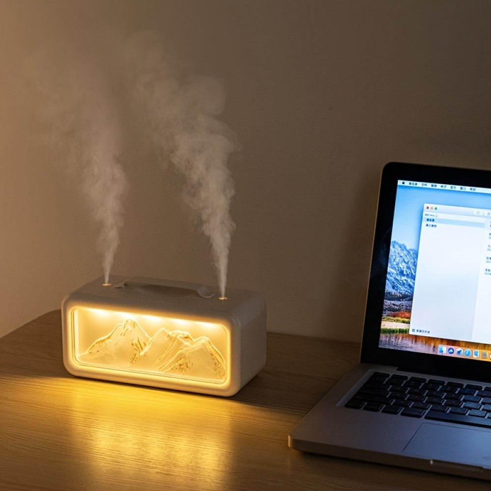 Double Nozzle Design of Snow Mountain Fumigation Machine Two Spray Modes Can Be Adjusted Three Lights Can Be Freely Changed 20.29oz Large Water Tank Design All Day Moisturizing Is Applicable to Office And Bedroom