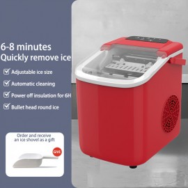 Countertop Ice Maker, Portable Ice Maker, Makes 6 Bullet-shaped Ice Cubes Within 9 Minutes, with Self-cleaning Function And Can Produce 24 Pounds Of Ice In 26.5 Hours. It Comes with A Handle, A Basket And A Spoon, And Is Suitable for Home, Kitchen